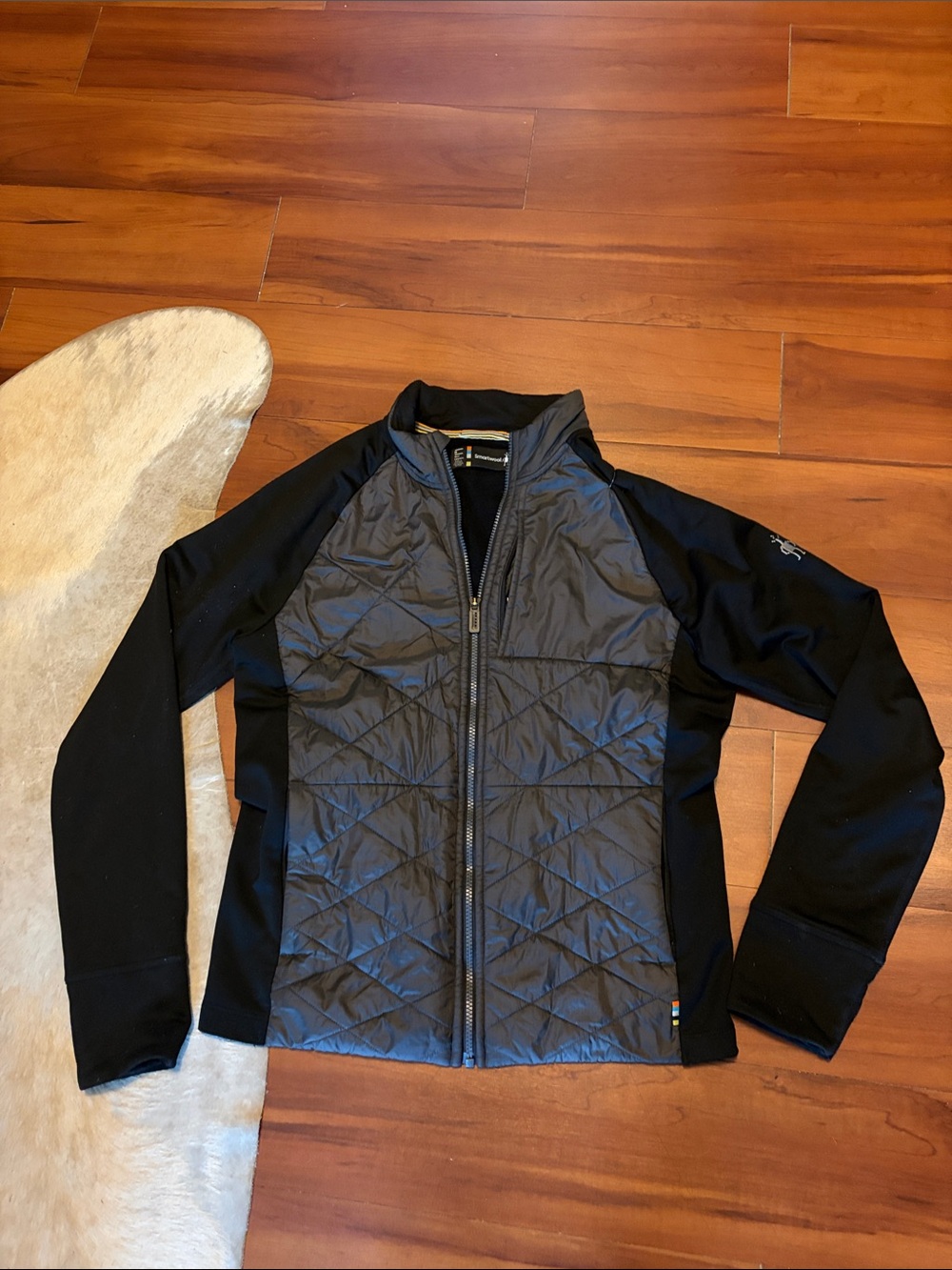 Smartwool Men’s Black Gray Zip-Front Layering Jacket with Stripe Trim Sz M